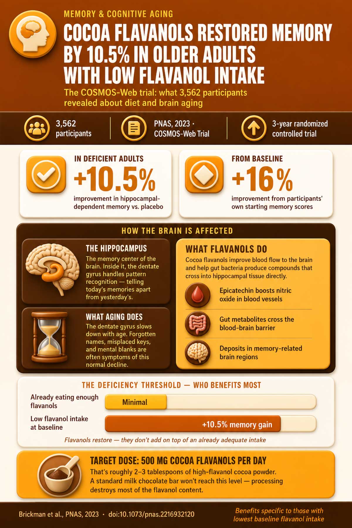 Cocoa flavanols restored memory by .% in older adults with low flavanol intake Cocoa flavanols restored memory by .% in older adults with low flavanol intake