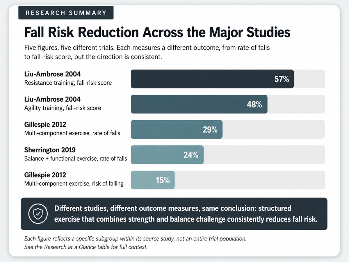 Fall Risk Reduction Across the Major Studies Fall Risk Reduction Across the Major Studies