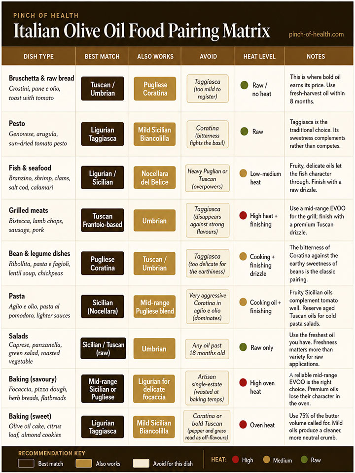 Italian Olive Oil Food Pairing Matrix Italian Olive Oil Food Pairing Matrix