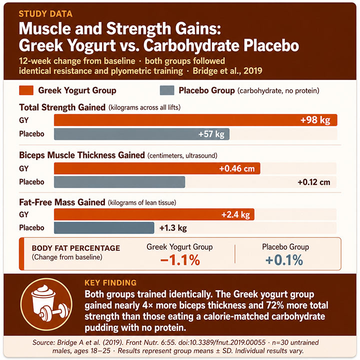 Muscle and Strength Gains Greek Yogurt vs. Carbohydrate Placebo Muscle and Strength Gains Greek Yogurt vs. Carbohydrate Placebo