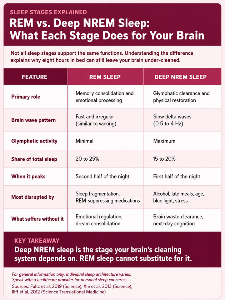 REM vs. Deep NREM Sleep What Each Stage Does for Your Brain REM vs. Deep NREM Sleep What Each Stage Does for Your Brain